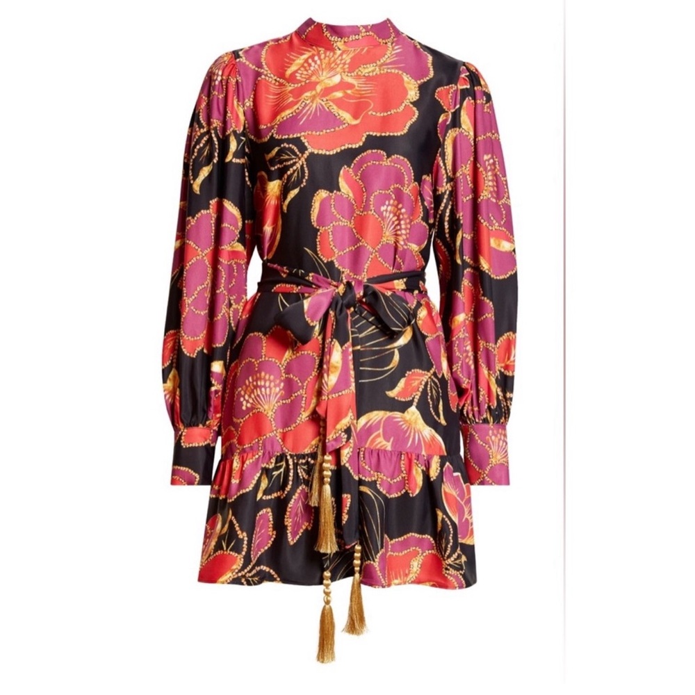 NEW FARM Rio Shiny Cheetah Floral Print Mini Dress With Belt Women's Size small - Picture 4 of 13